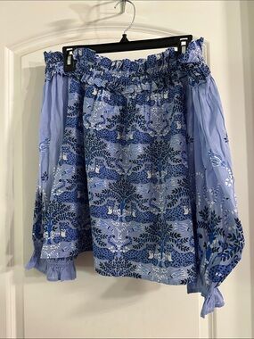 NEW Printfresh Off-Shoulder Blue Leopard Blouse - Size L